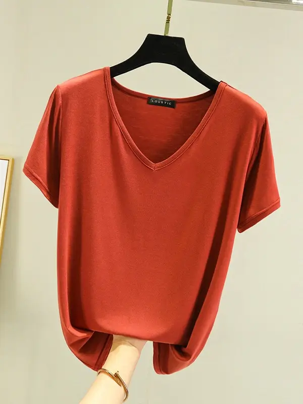 Women V-Neck Modal T-Shirt Slimming Summer Top