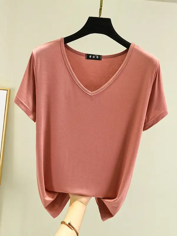Women V-Neck Modal T-Shirt Slimming Summer Top