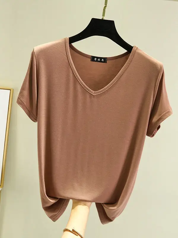 Women V-Neck Modal T-Shirt Slimming Summer Top