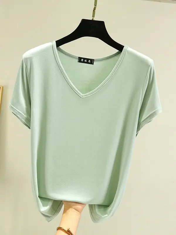 Women V-Neck Modal T-Shirt Slimming Summer Top
