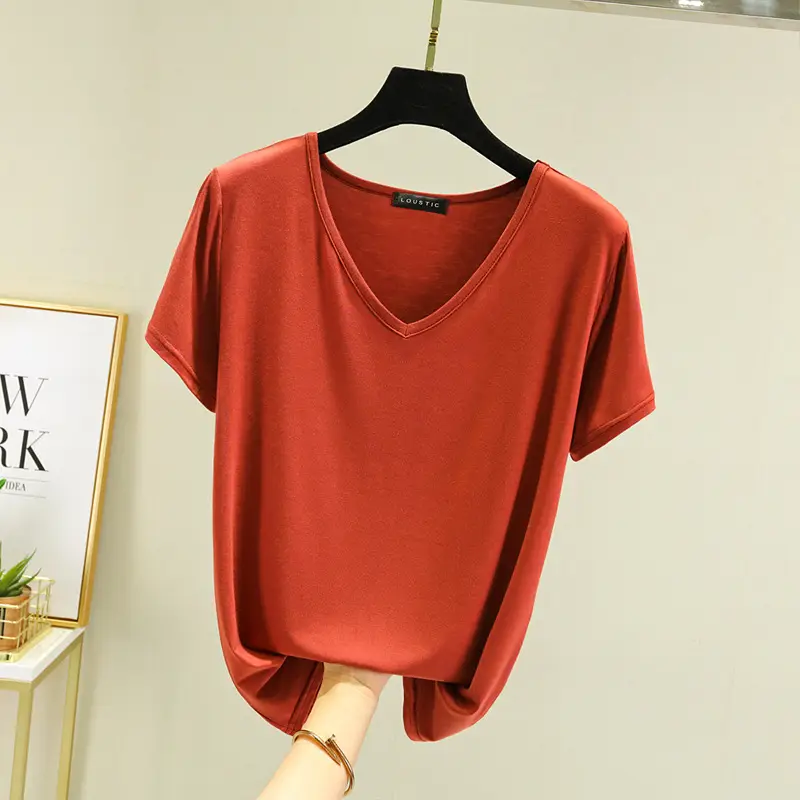 Women V-Neck Modal T-Shirt Slimming Summer Top