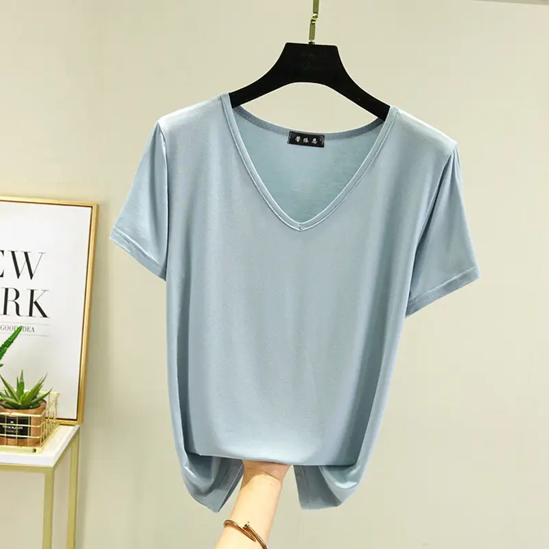 Women V-Neck Modal T-Shirt Slimming Summer Top