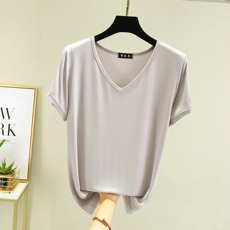 Women V-Neck Modal T-Shirt Slimming Summer Top