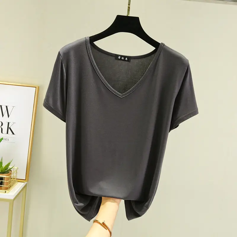 Women V-Neck Modal T-Shirt Slimming Summer Top