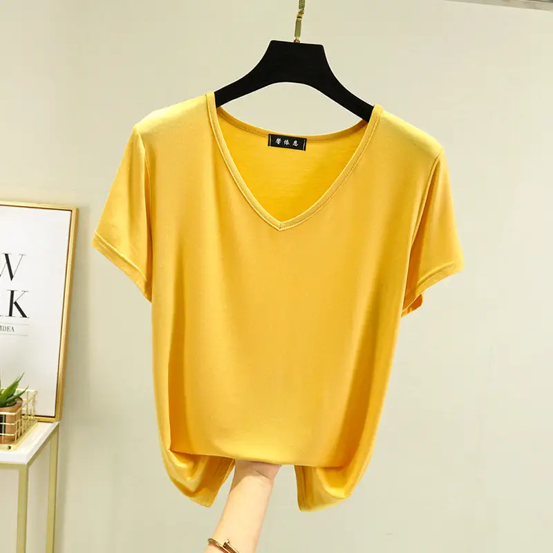 Women V-Neck Modal T-Shirt Slimming Summer Top