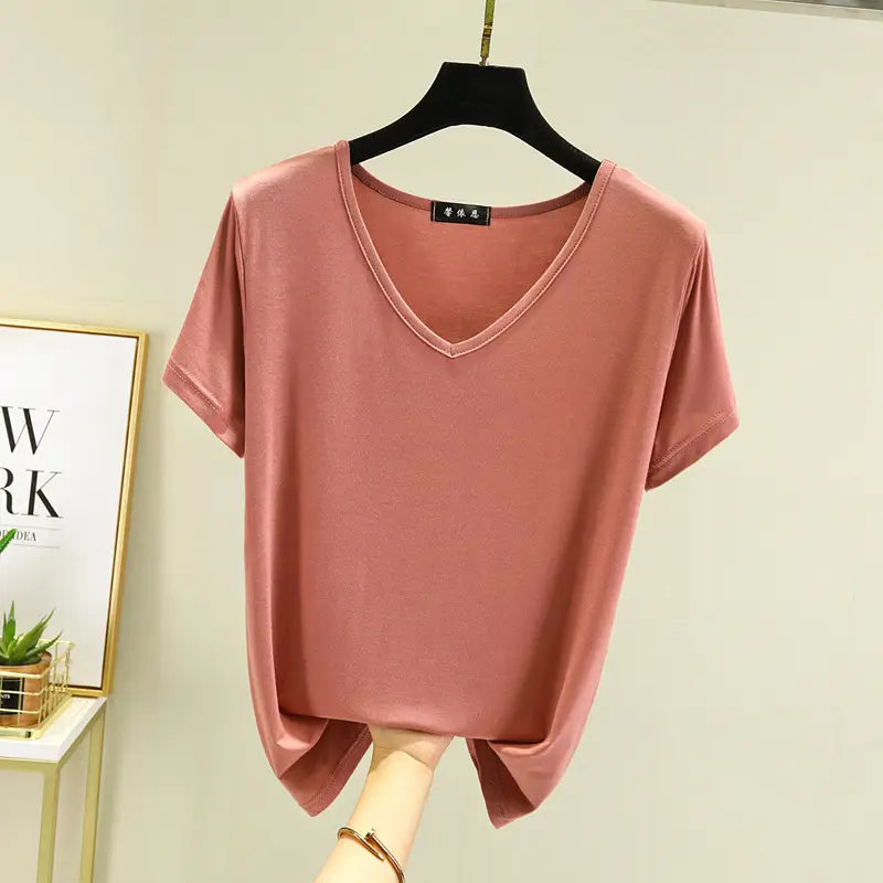 Women V-Neck Modal T-Shirt Slimming Summer Top