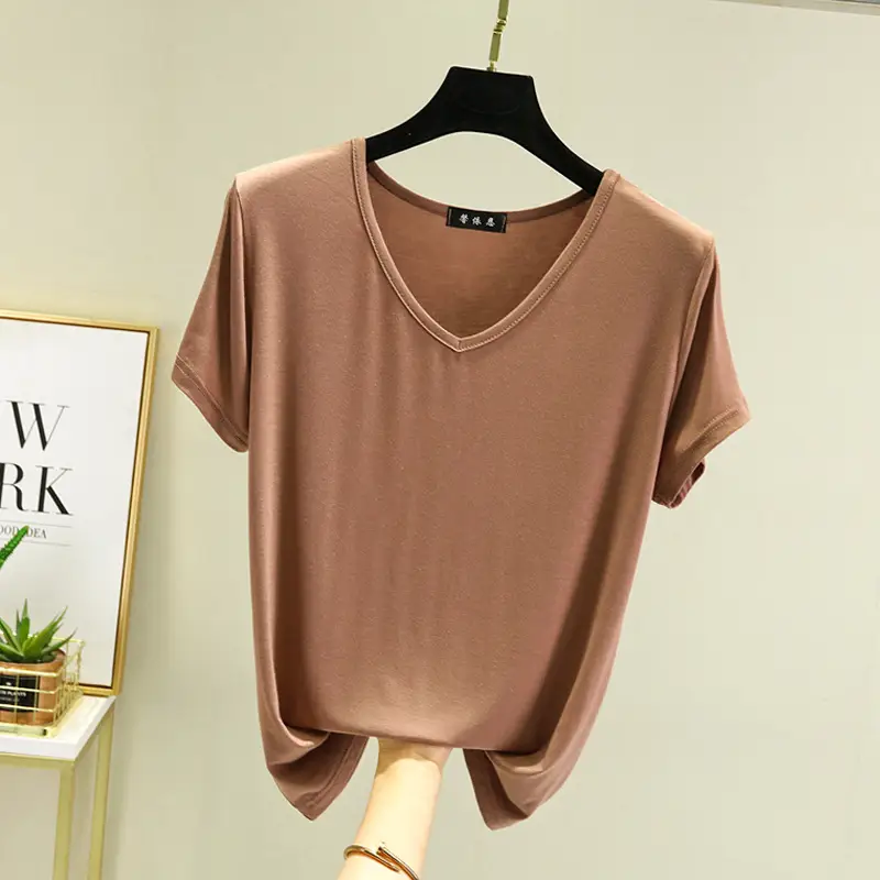 Women V-Neck Modal T-Shirt Slimming Summer Top