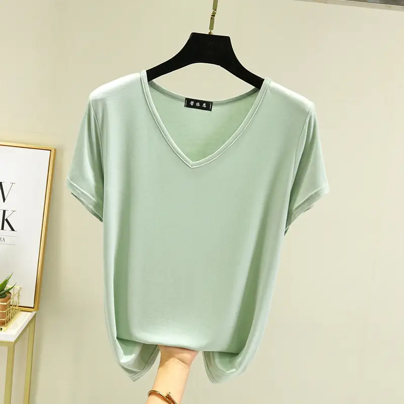 Women V-Neck Modal T-Shirt Slimming Summer Top