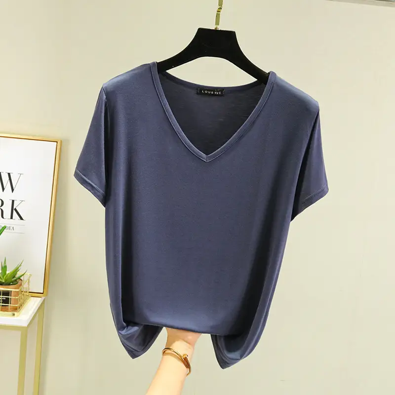 Women V-Neck Modal T-Shirt Slimming Summer Top