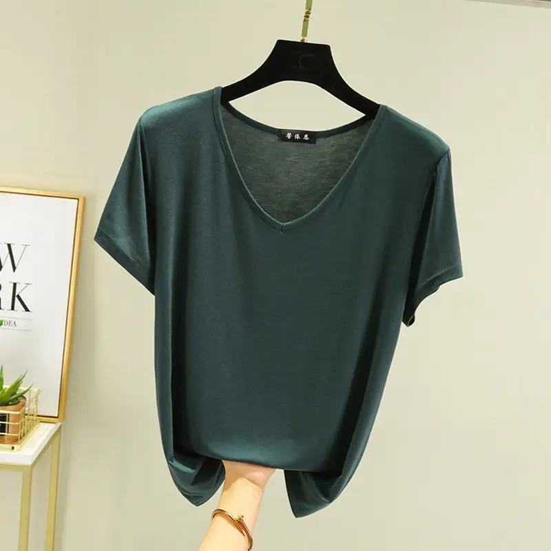 Women V-Neck Modal T-Shirt Slimming Summer Top