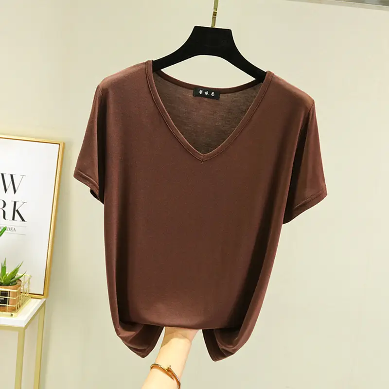 Women V-Neck Modal T-Shirt Slimming Summer Top