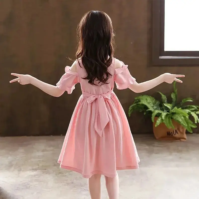 Girls' Pink Off-Shoulder Skirt Dress Medium to Large
