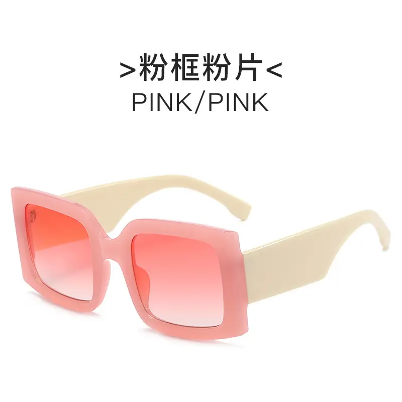 Red Double Gray Square Sunglasses Wide Frame Retro Style - Image 3