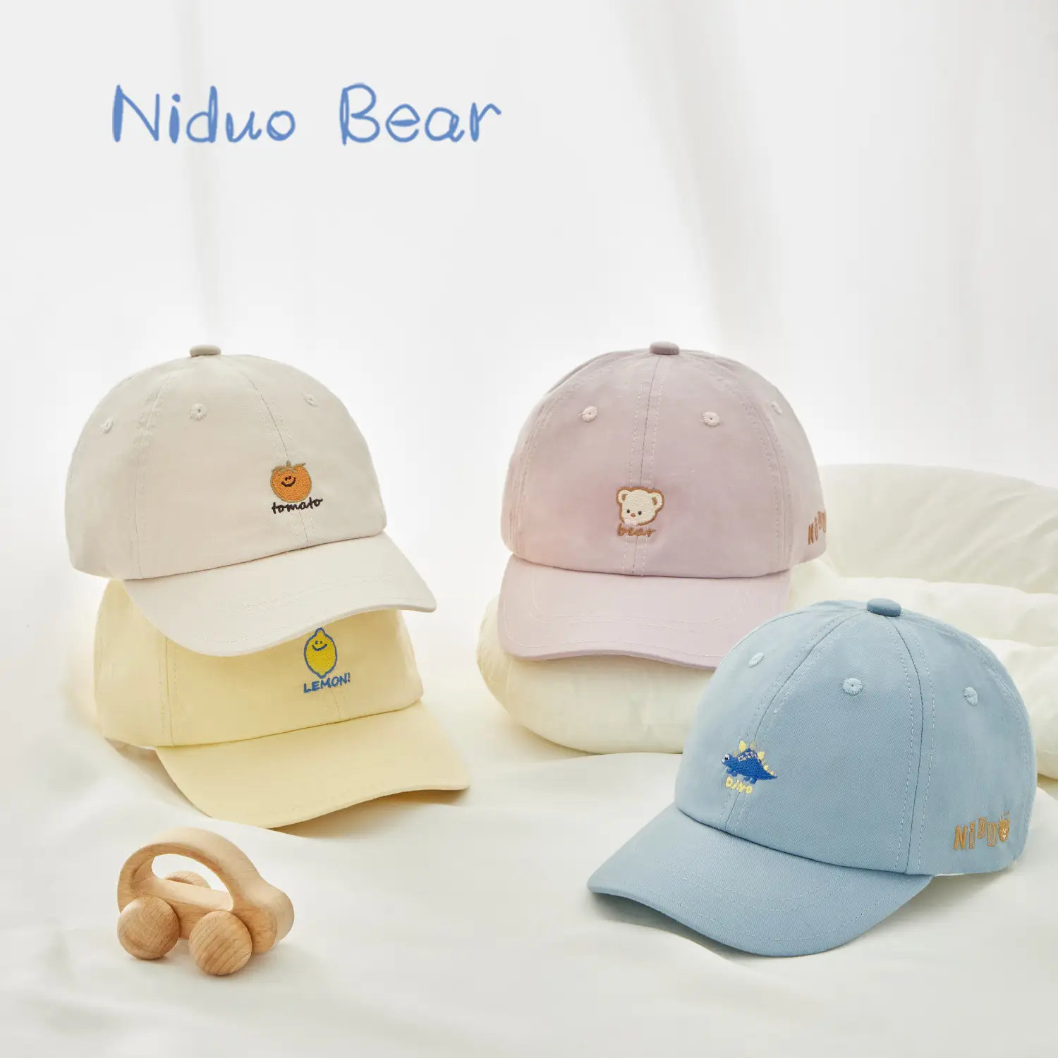 Children's Purple Peaked Cap with Bear Embroidery