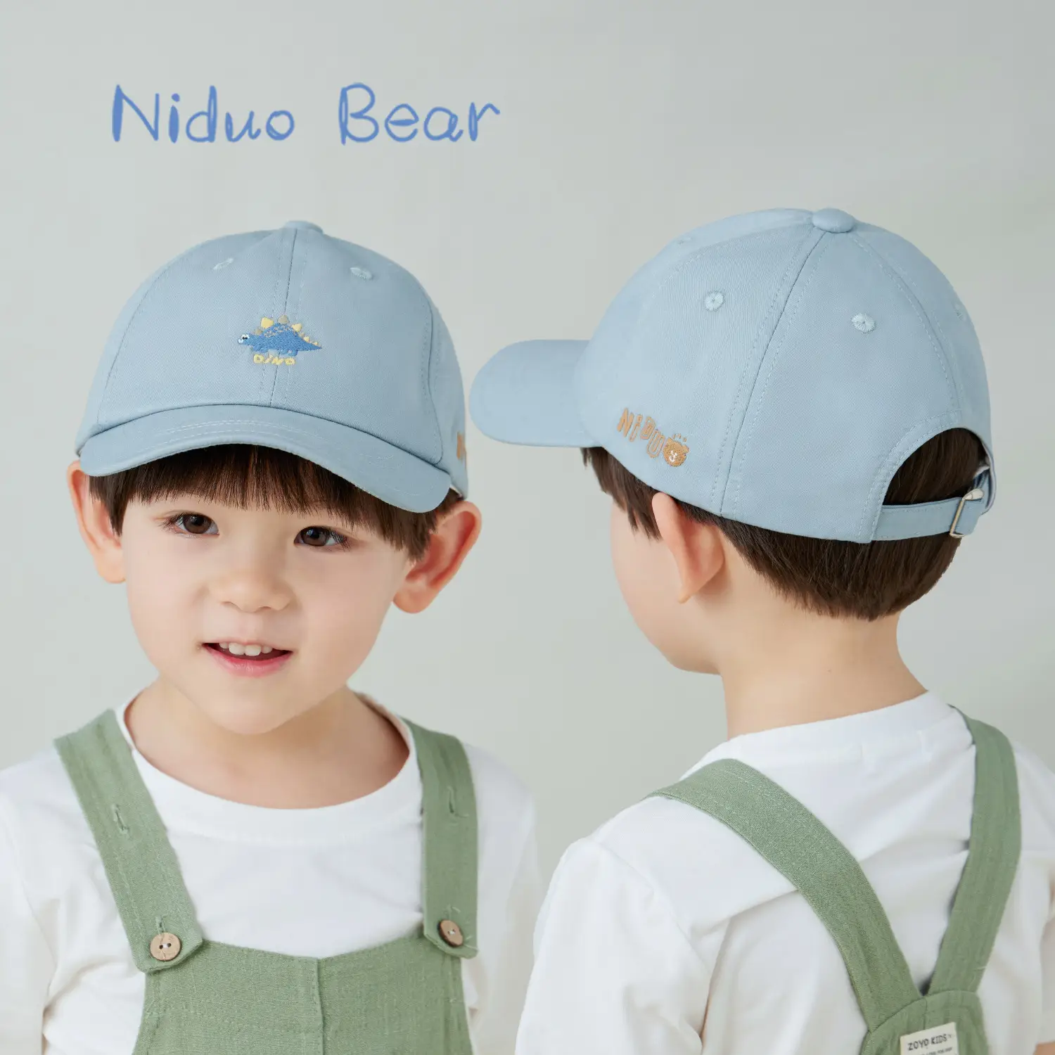 Children's Purple Peaked Cap with Bear Embroidery