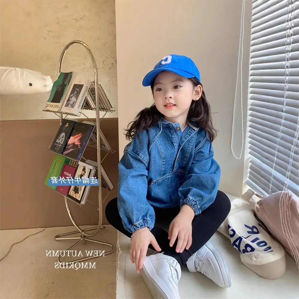 Girls Denim Hoodie 2024 Spring Autumn New Korean Style