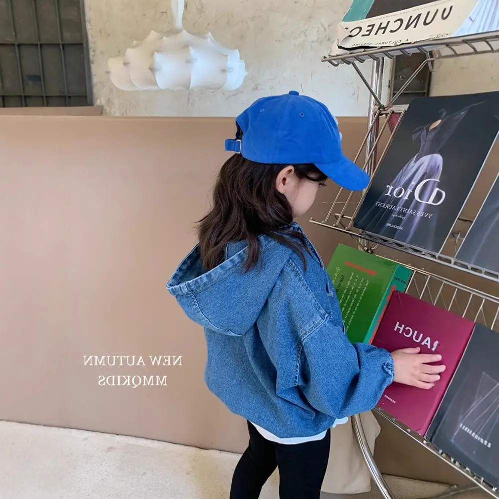 Girls Denim Hoodie 2024 Spring Autumn New Korean Style