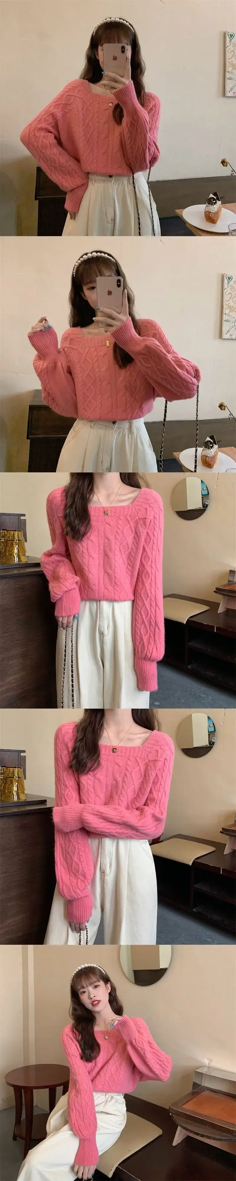 Green Knitted Lateral Twist Sweater for Women — feature 2