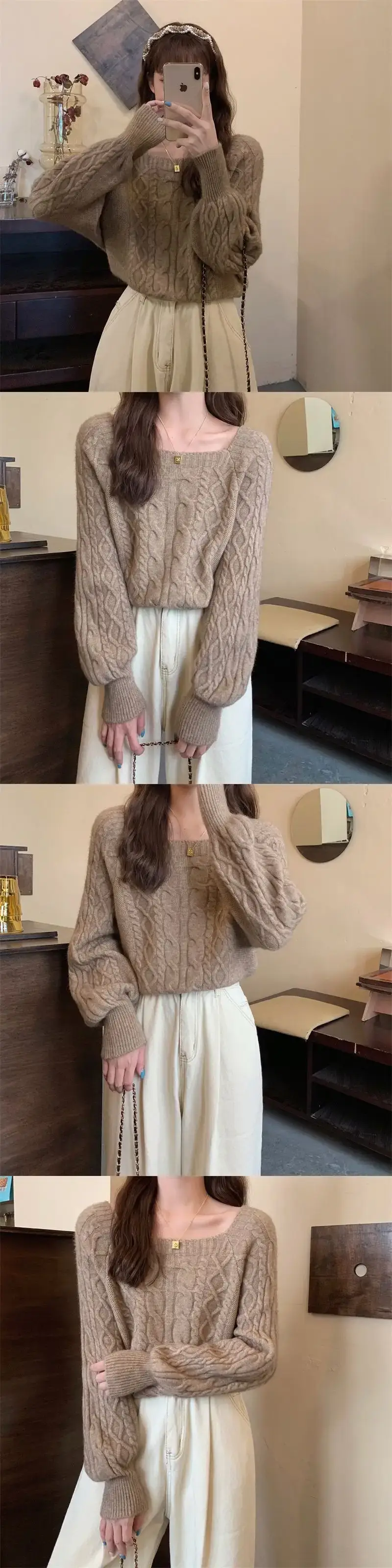 Green Knitted Lateral Twist Sweater for Women — feature 3