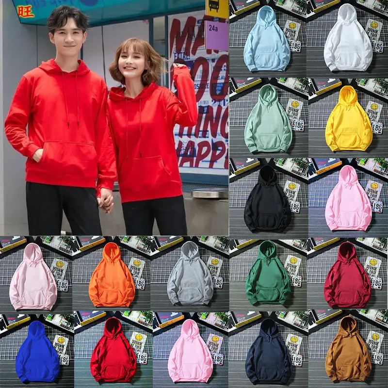 Men's Fleece Lined Hoodie Solid Color Loose Winter Warm - Image 9