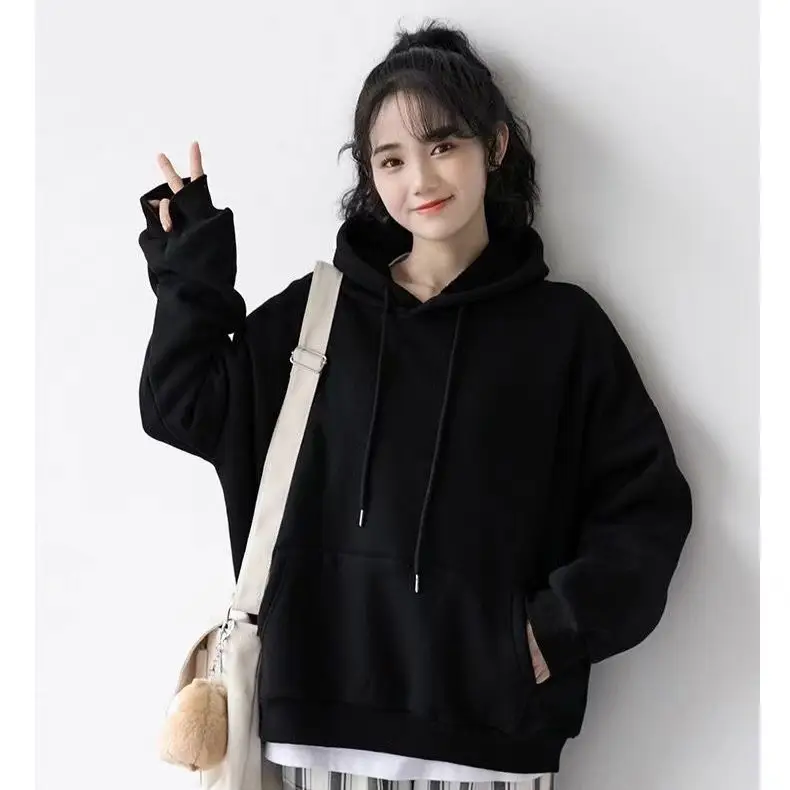 Men's Fleece Lined Hoodie Solid Color Loose Winter Warm - Image 10