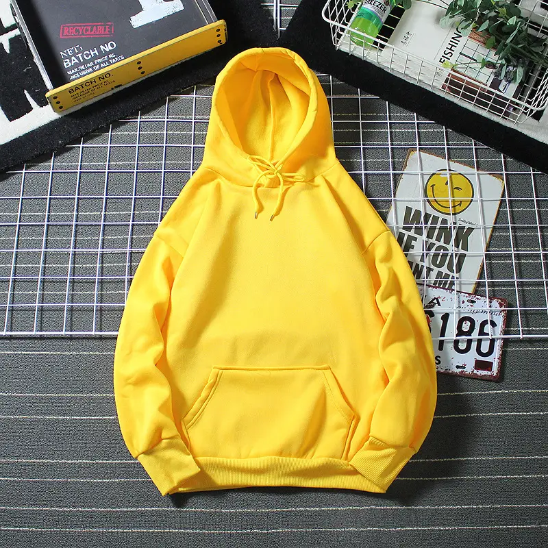 Men's Fleece Lined Hoodie Solid Color Loose Winter Warm - Image 3