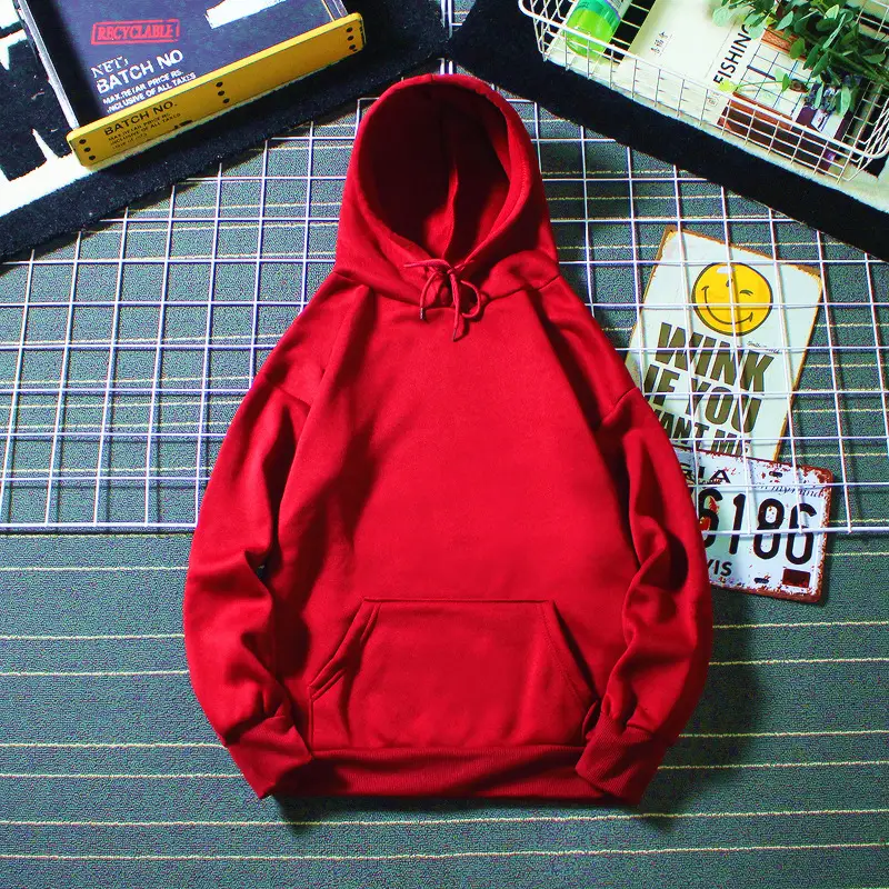 Men's Fleece Lined Hoodie Solid Color Loose Winter Warm - Image 4