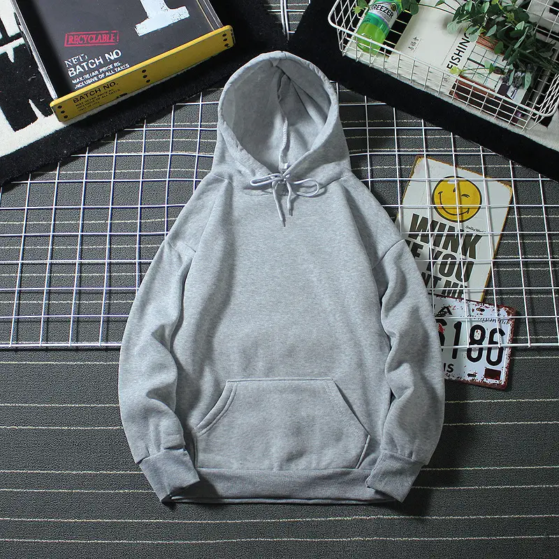 Men's Fleece Lined Hoodie Solid Color Loose Winter Warm - Image 5