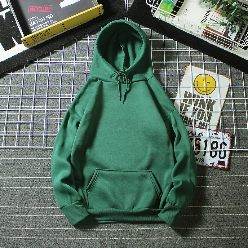 Men's Fleece Lined Hoodie Solid Color Loose Winter Warm - Image 6