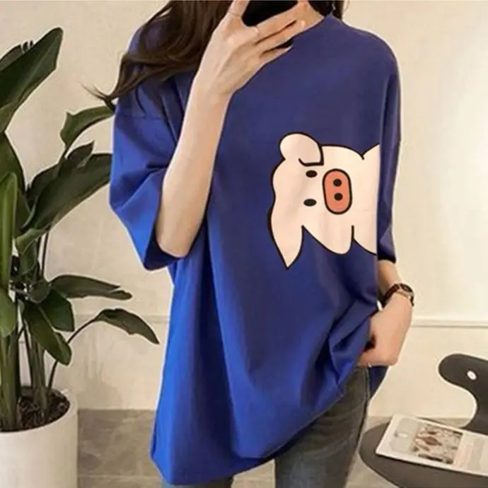 Pregnant Women's Blue Moon T-Shirt Loose Late Pregnancy Short Sleeve