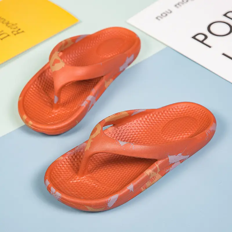 Women's Orange Floral Flip Flops Summer Casual Beach Wear