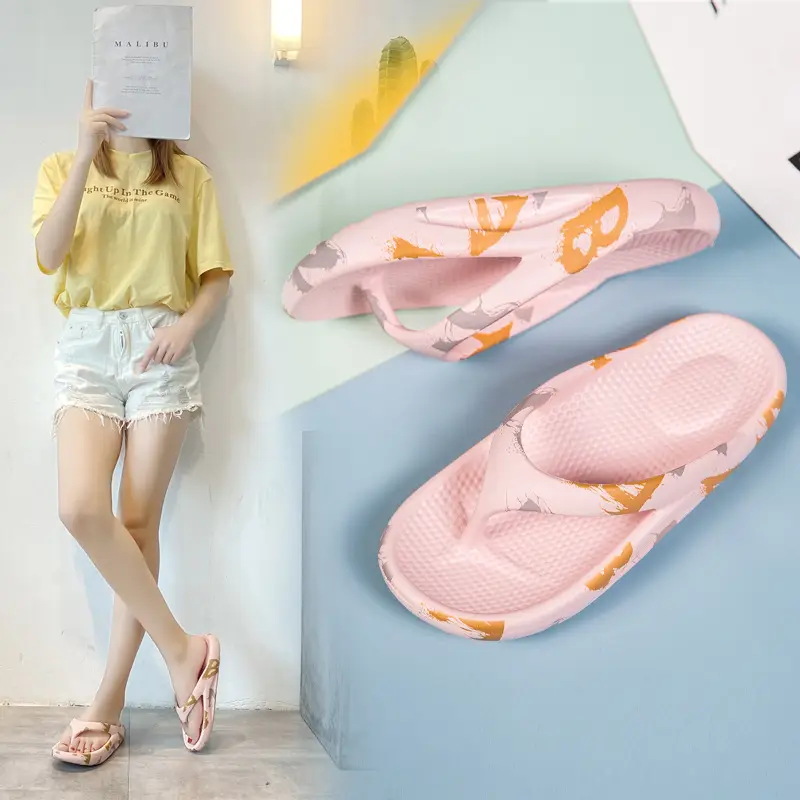 Women's Orange Floral Flip Flops Summer Casual Beach Wear