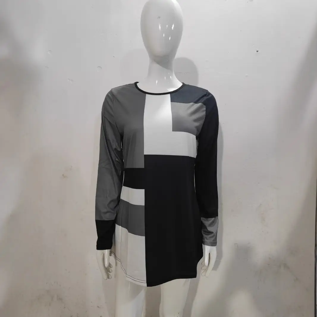Women Blue Black White Crew Long Sleeve T-Shirt - Image 8