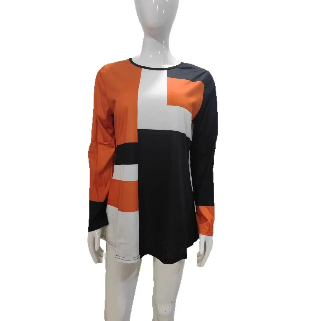 Women Blue Black White Crew Long Sleeve T-Shirt - Image 11