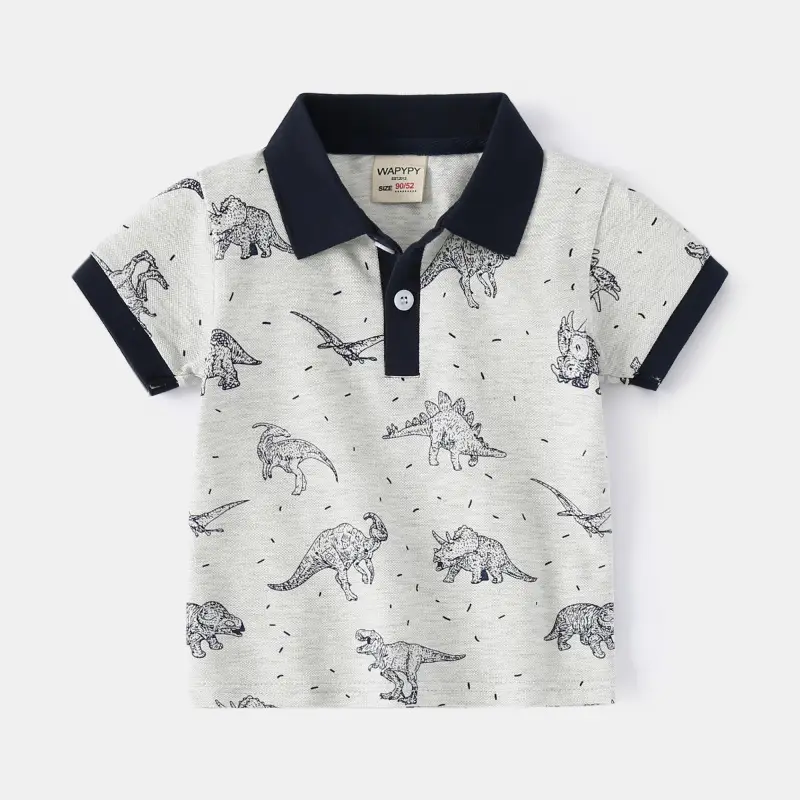 Boys' White Printed Polo Shirt 2026 Summer - Image 8