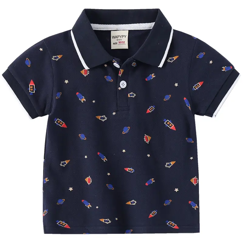 Boys' White Printed Polo Shirt 2026 Summer - Image 9