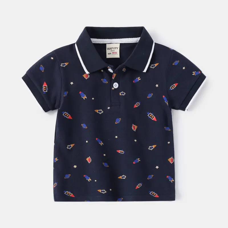 Boys' White Printed Polo Shirt 2026 Summer - Image 3