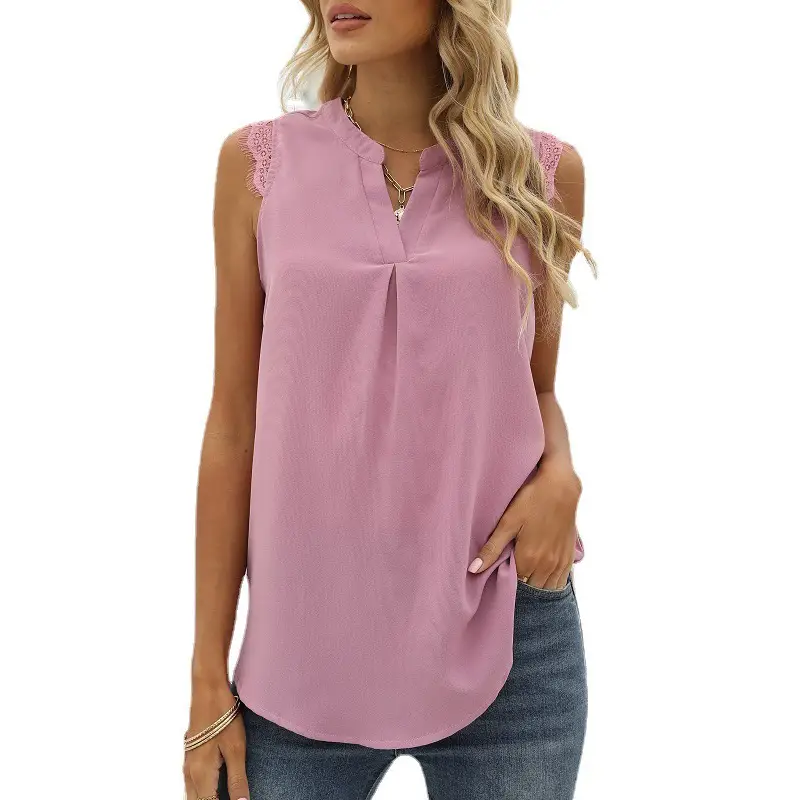 Women's Sleeveless Lace V-Neck Top Beige - Image 7