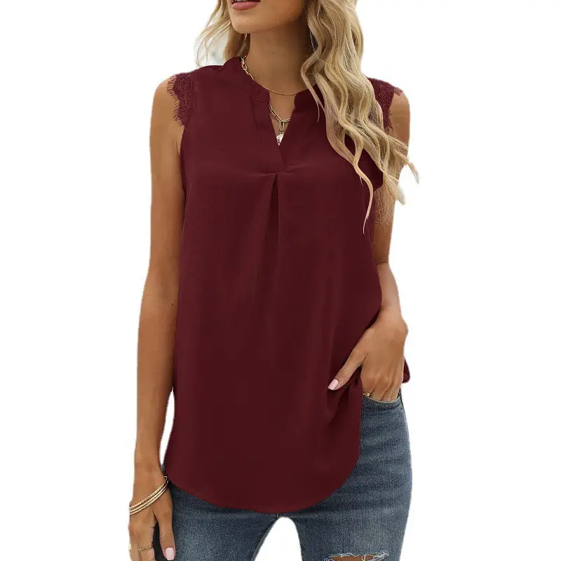 Women's Sleeveless Lace V-Neck Top Beige - Image 8