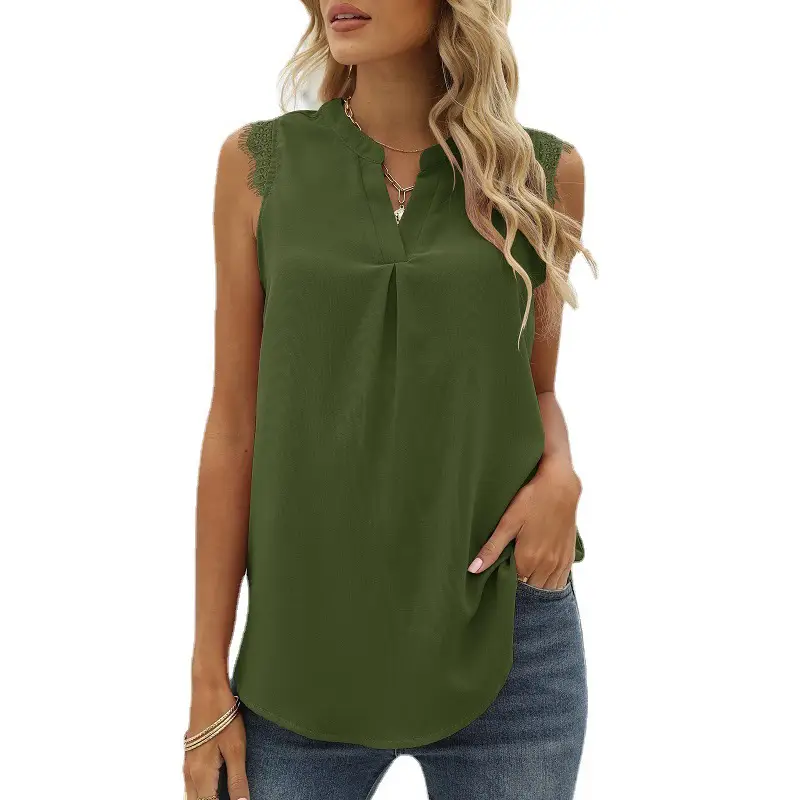 Women's Sleeveless Lace V-Neck Top Beige - Image 4
