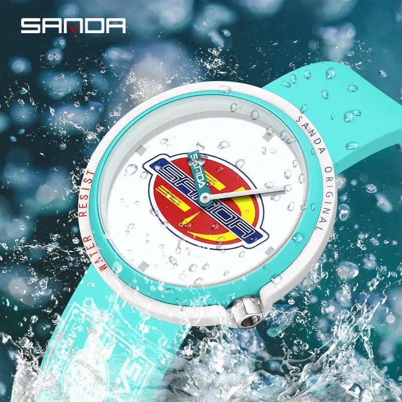 Sanda Simple Quartz Watch Pink Silicone Band for Men Women - Image 8