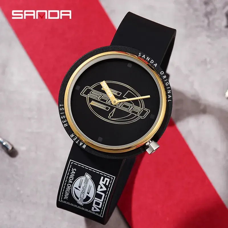 Sanda Simple Quartz Watch Pink Silicone Band for Men Women - Image 9
