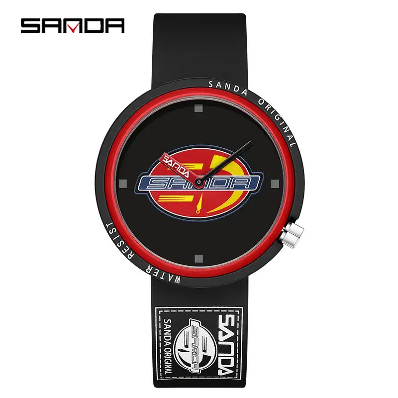 Sanda Simple Quartz Watch Pink Silicone Band for Men Women - Image 5