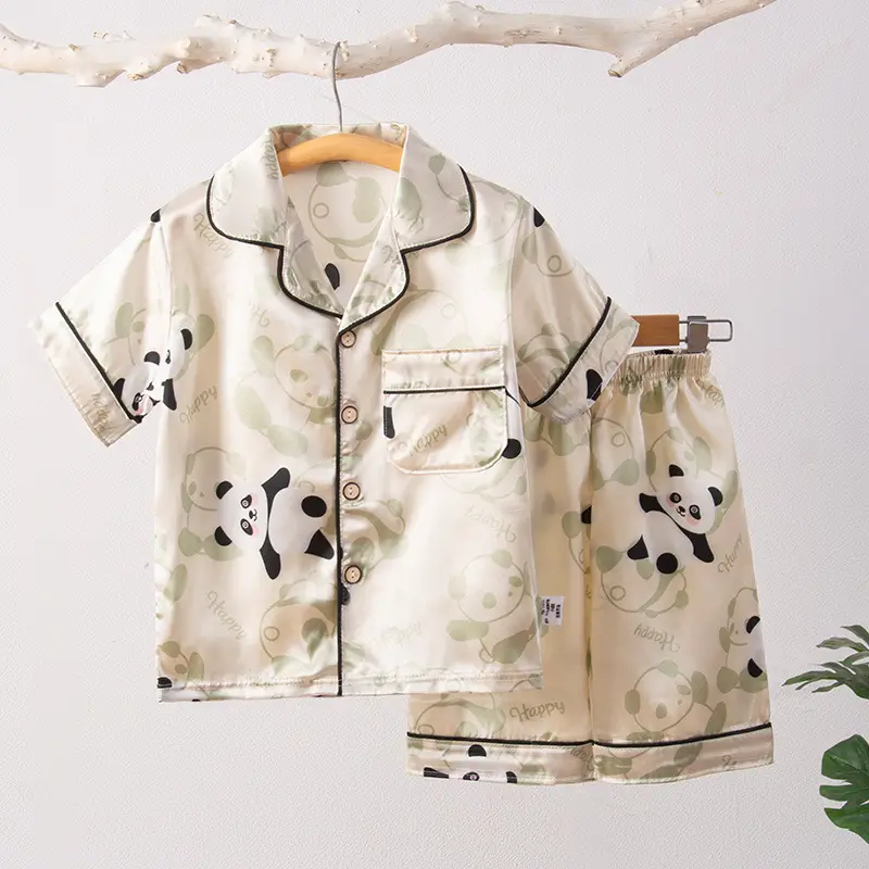 Children's Spring and Summer New Boys and Girls Cartoon Ice Silk Short-sleeved Home Clothes Set Lightweight Children's Pajamas Set