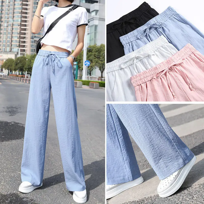 Wide Leg Ice Silk Pants Light Blue Women - Image 6