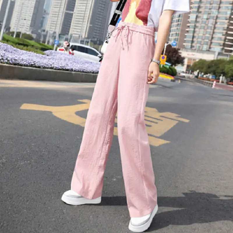Wide Leg Ice Silk Pants Light Blue Women - Image 7