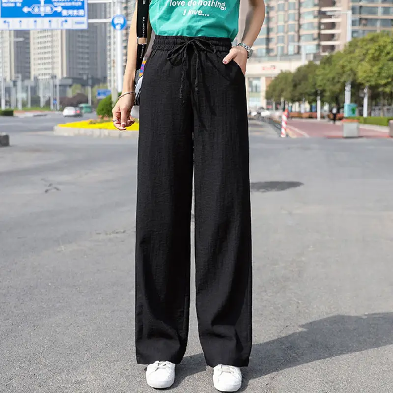Wide Leg Ice Silk Pants Light Blue Women - Image 8