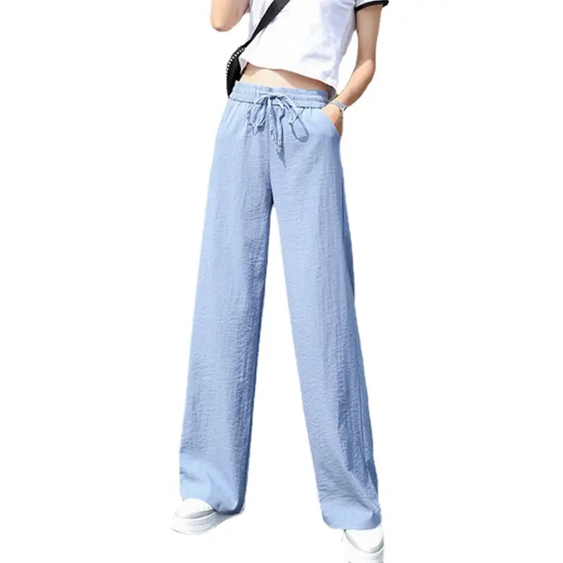 Wide Leg Ice Silk Pants Light Blue Women - Image 9