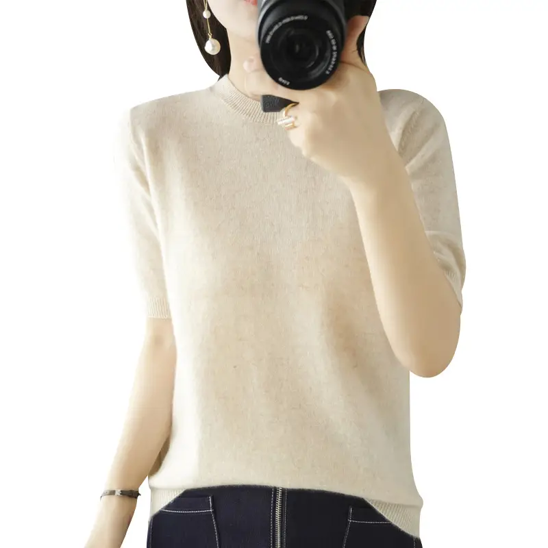 Women Green Knit Pullover Round Neck Slim Fit 2025