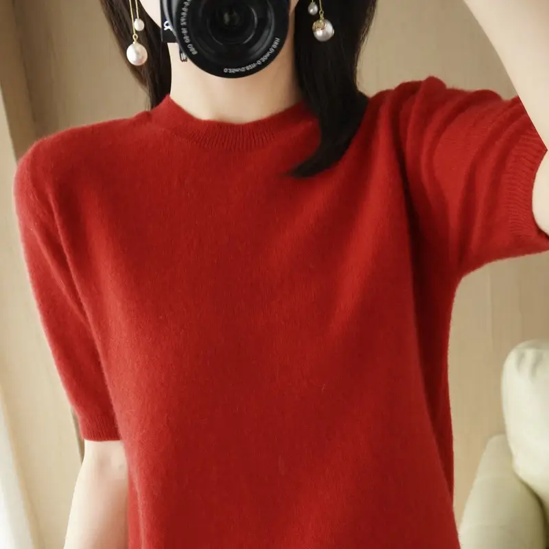 Women Green Knit Pullover Round Neck Slim Fit 2025